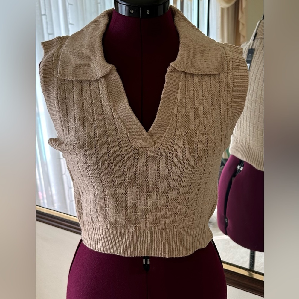 FashionNova Tan Keep It Preppy Vest Size M